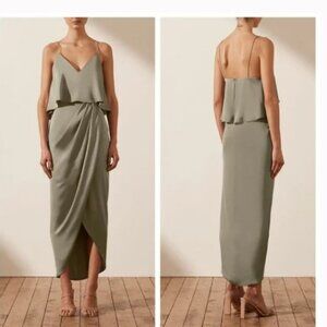 Shona Joy Luxe Draped Cocktail Frill Dress- Eucalyptus - XS